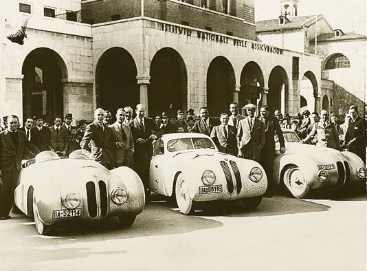 WAR TIME EFFORT: With World War Two just getting under way it was decided to go on with the 1940 Mille Miglia. Not surprisingly, due to a restricted field, the Germans did well and here the BMW outfit is pictured ready to go on to victory.