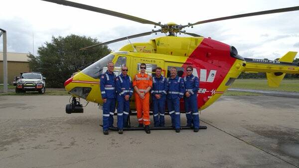 The combined Lifesaver 23, NSW Ambulance and SES crew at the Moruya base on January 6.