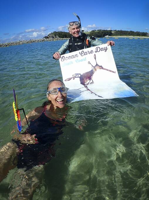 Supporters of the Batemans Marine Park are all smiles in the water, but fear planned changes to the park's management will change all that. They will rally in Bodalla on Sunday, May 27 for Ocean Care Day. Picture: Gillianne Tedder