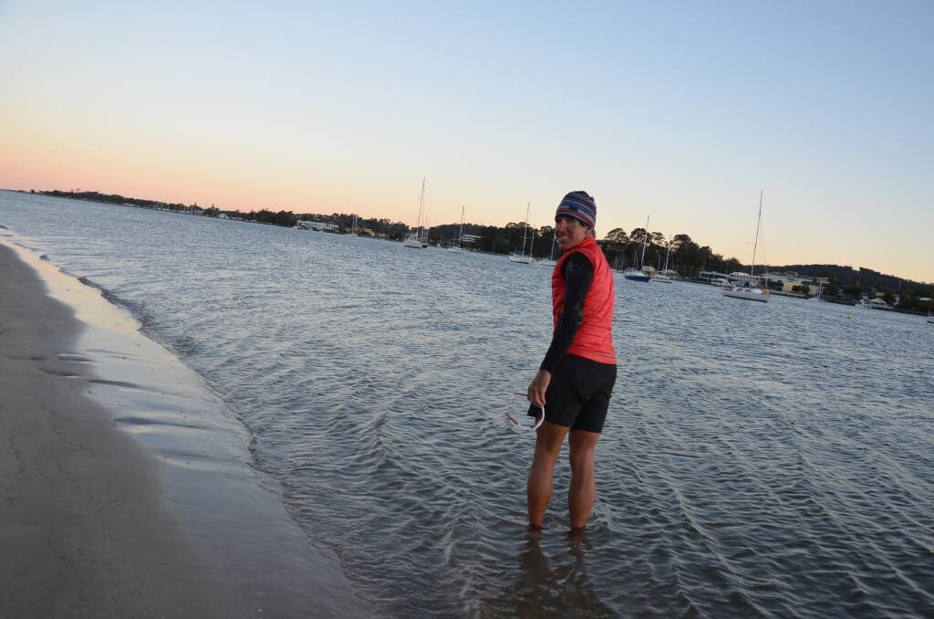 Jason Lester cools his heels in the Clyde River after running from Perth.