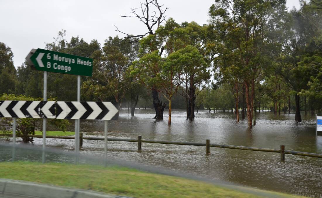 FLOODED: This shot of the Princes Highway near South Head Road at Moruya shows one type of flooding, but it was floods of motorists that really had people talking.