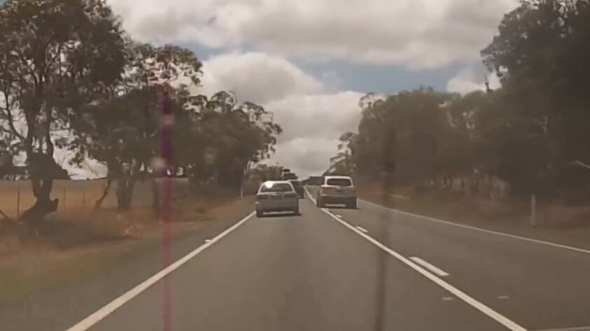 A still from the YouTube video showing a car allegedly driving recklessly on the Kings Highway.