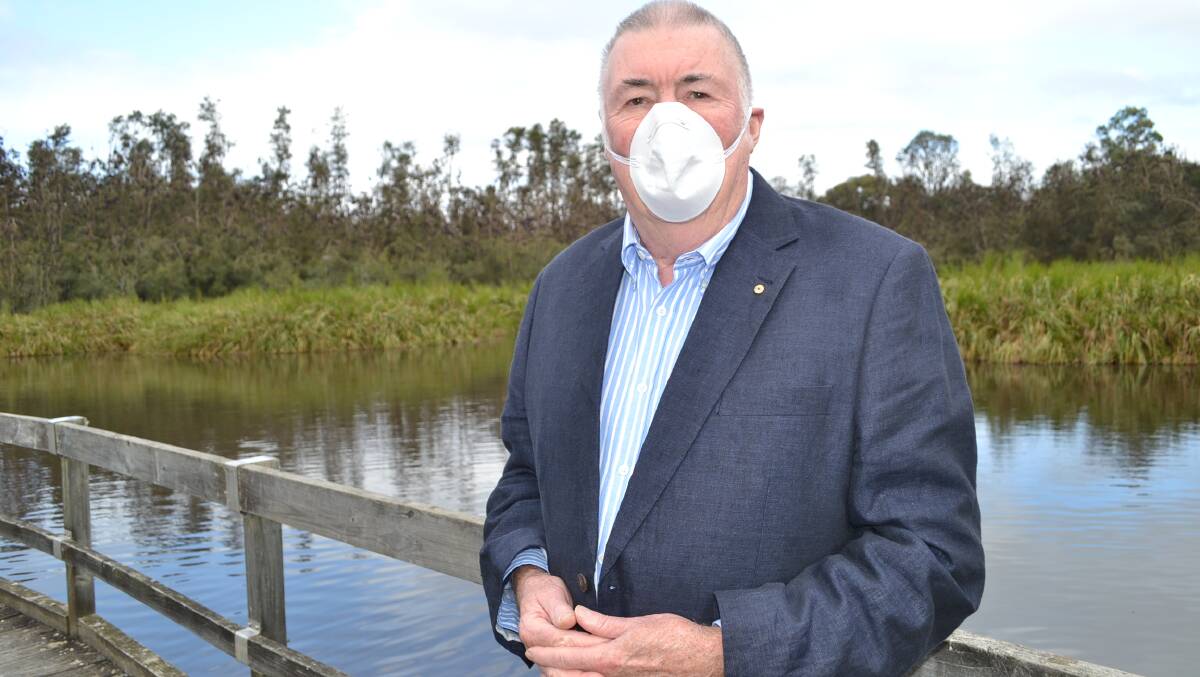 REAL RISK: Russell Schneider safeguards his emphysema at the Batemans Bay Water Garden.