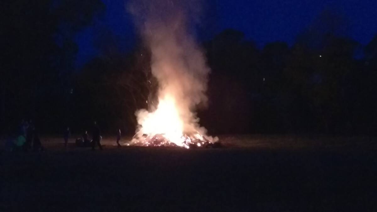 HOT AUGUST NIGHT: The bonfire attended by Moruya Fire and Rescue on Saturday night.
