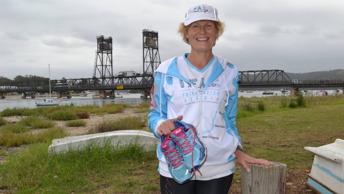 WALK WARRIOR: Charity walker Fiona Dowdell at Easts Riverside Holiday Park in Batemans Bay on Monday, on her way to Melbourne - on foot.