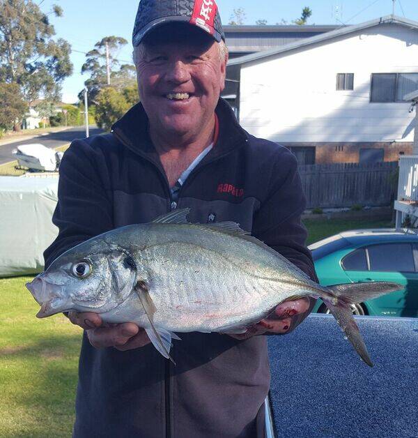 NIcE TREVALLY: Tuross Head Fishing Club member Peter Dugan won the Lake & Estuary Goblet with this great 44.9cm trevally worth 83.86 points. 