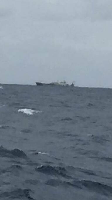 SUPER TRAWLER: The large fishing vessel spotted at the Bait Hole off Bermagui on Wednesday by recreational fishermen. 