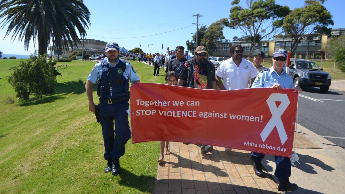 All the faces and colour from the White Ribbon Day march at Narooma