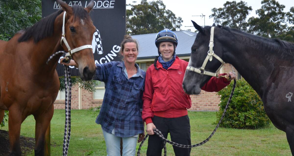 WINNERS ARE GRINNERS: Debi and Saxton and Melinda Kinny with Tuesday's winners She's Back and Red Hot Tango outside the Saxton stables near Moruya Racecourse.  