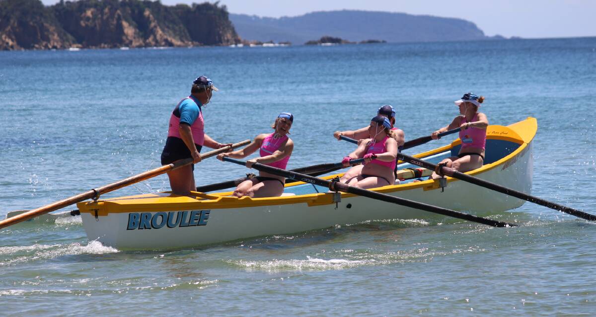 ROW YOUR BOAT: Broulee women's crew performed well in flat conditions at the first Far South Coast branch senior life saving carnival on Saturday. 