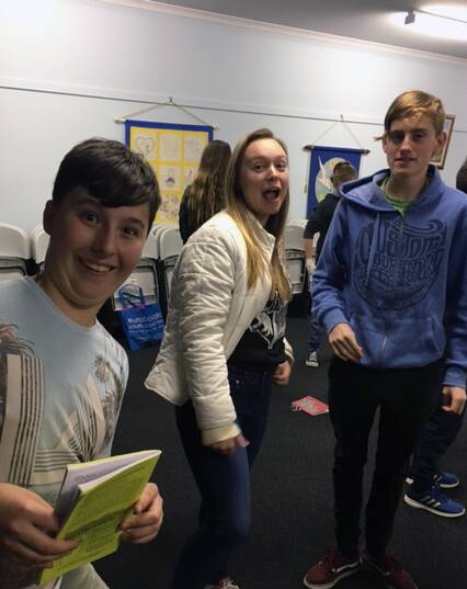 Young cast: Jesse Jenkins, Lucy Hawthorne and Mitchell Rowe enjoy a break in rehearsals for the musical "Haphazardly Ever After".