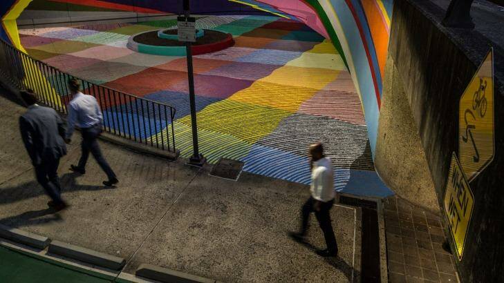 The artwork completed at the Kent Street underpass by internationally acclaimed American artist MOMO. Photo: Wolter Peeters