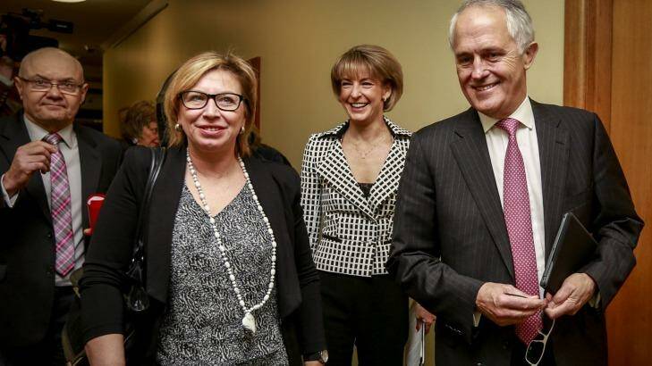 Rosie Batty with Prime Minister Malcolm Turnbull, Minister for Women Michaelia Cash and former police commissioner Ken Lay (left). Photo: Eddie Jim