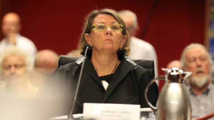  Current ICAC Chief Megan Latham before the parliamentary committee on Thursday Photo: Peter Rae