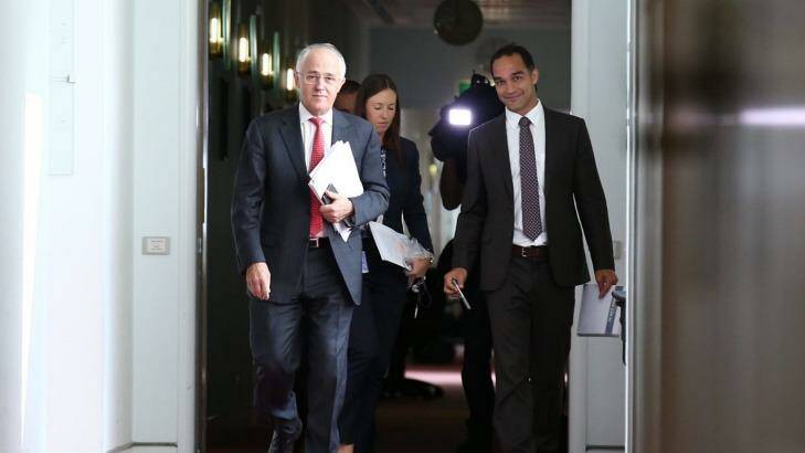 Prime Minister Malcolm Turnbull with media adviser John Garnaut. Photo: Andrew Meares