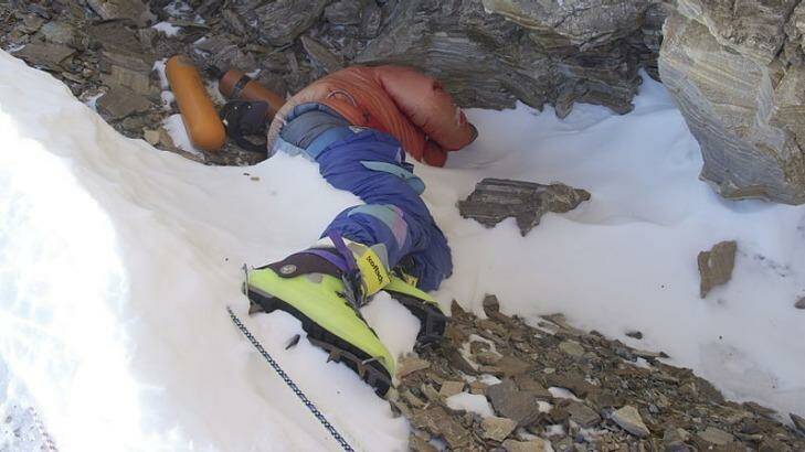 'Green Boots' was the name given to the unidentified corpse of a climber that became a landmark on the main Northeast ridge route of Mount Everest. Photo: Supplied