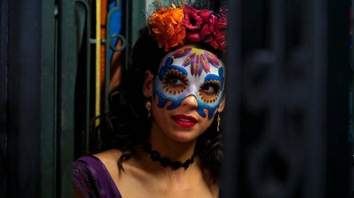 Stephanie Sigman, in Day of the Dead mask for a scene from the forthcoming James Bond film <i>Spectre</i>. Photo: Sony Pictures