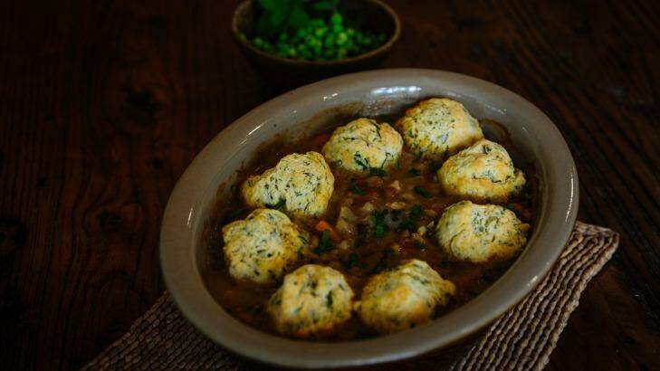 Diana Lampe's lamb casserole with herb dumplings. Photo: Melissa Adams