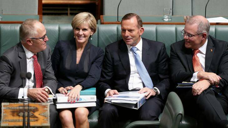 Foreign Minister Julie Bishop says she was present during phone calls made by both leadership contenders: Malcolm Turnbull and Tony Abbott.  Photo: Alex Ellinghausen