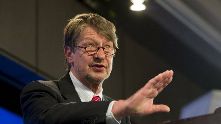  P.J.O'Rourke at the National Press Club in Canberra on Wednesday.
 Photo: Jay Cronan