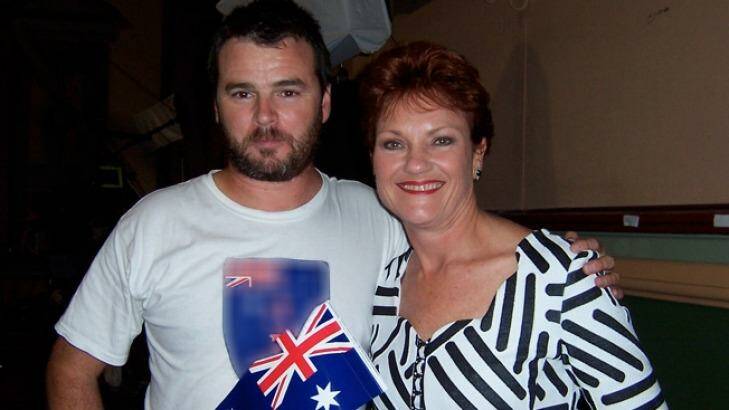 Nicholas Folkes, of the Party for Freedom, pictured with One Nation leader Pauline Hanson, whose image the far-right group uses on its Facebook page.