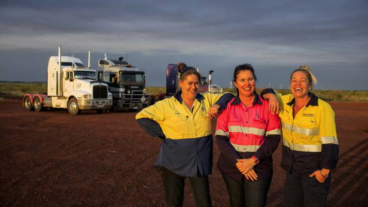Road warriors: (From left) Rosalie Hann, Heather Jones and Rachael
Williss of the Pilbara Heavy Haulage Girls. Photo: Tony McDonough