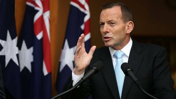 Prime Minister Tony Abbott addresses the media during a joint press conference at Parliament House.  Photo: Alex Ellinghausen