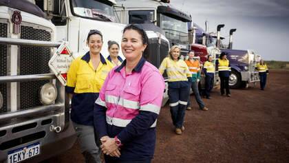 Keep on truckin': Heather Jones (front) with other members of the Heavy Haulage Girls. Photo: Tony McDonough