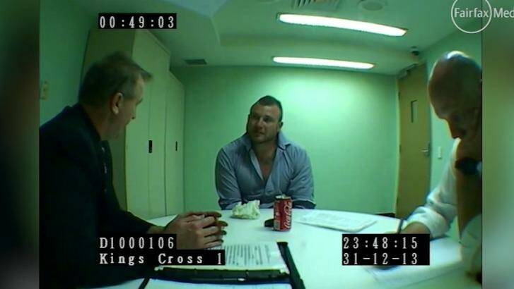 Shaun McNeil being questioned by police on the night he fatally attacked Daniel Christie. Photo: NSW Police