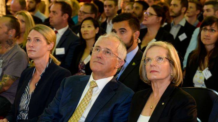 Prime Minister Malcolm Turnbull with wife Lucy and Google Australia managing director Maile Carnegie. Photo: Justin McManus
