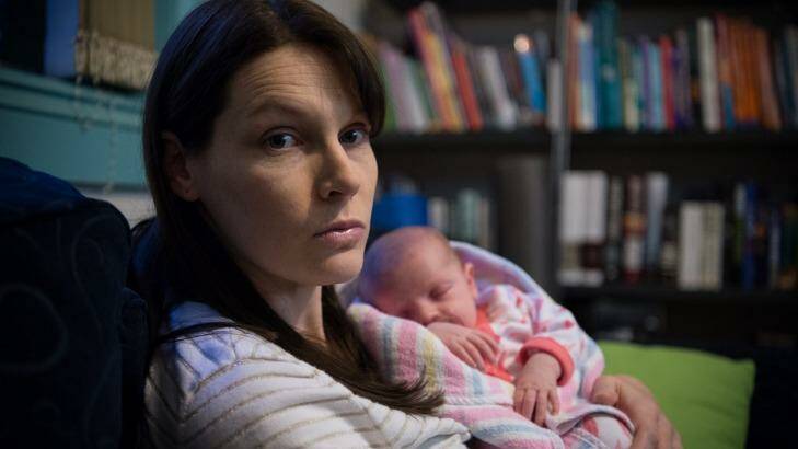 Brooke Tasovac, with four-week-old Amy, is angry that Australian Unity refuses to accept her obstetrics claim. Photo: Wolter Peeters