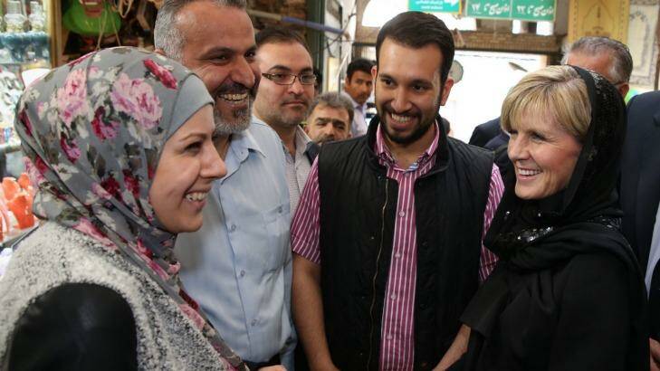 Foreign Minister Julie Bishop met Australian Fatima Boussi at a bazaar in Tehran. Photo: Andrew Meares