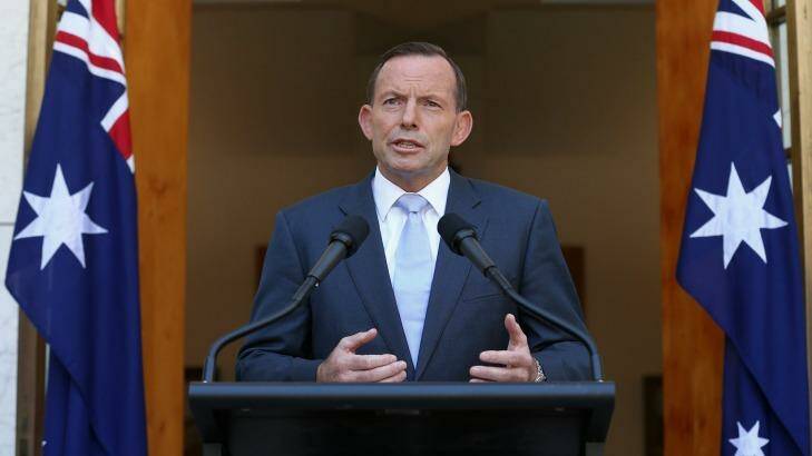 Prime Minister Tony Abbott addresses the media.  Photo: Alex Ellinghausen