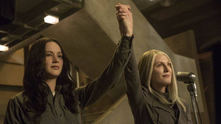 Jennifer Lawrence (left) and Julianne Moore unite in <i>The Hunger Games: Mockingjay Part 1.</i>