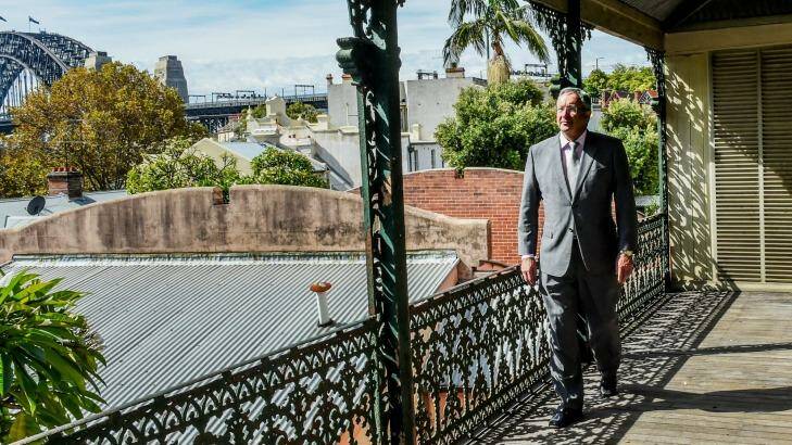 Brad Hazzard visits a property on Argyle Street in Millers Point.  Photo: Brendan Esposito