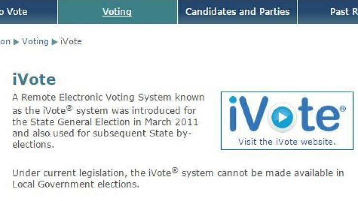 The electoral commission's iVote website. Photo: Adrian Nesbitt