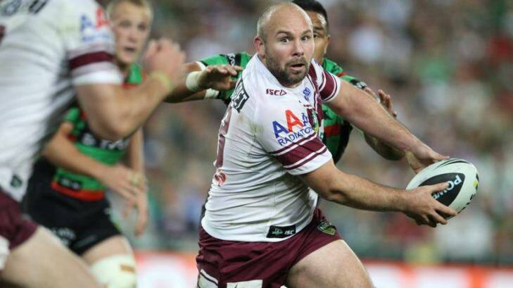 From foe to friend: Glenn Stewart in action for Manly against Souths. Photo: Anthony Johnson