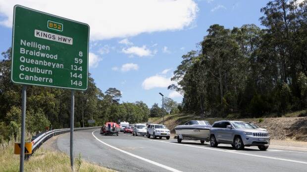 Slow down: Traffic banked up on the Kings Highway on their way into Batemans Bay. Photo: Jeffrey Chan