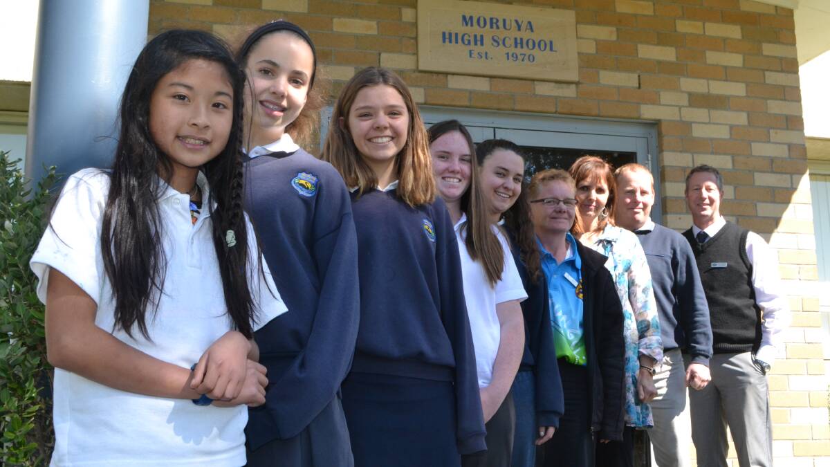 NEW FRONTIERS: Moruya High School Youth Frontiers students Denisse Ilgan-Keady, Eleanor Foster, Elka Pike, Renee Poland, mentors Susie Gillies and Katrina Atkin, school program coordinator Duncan Norris and South Coast Workplace Learning’s Steve Picton.