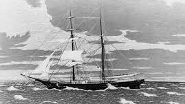 The Mary Celeste, found mysteriously abandoned by its crew in the Atlantic Ocean in 1872.