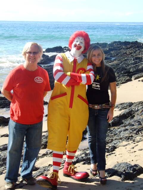 Jim Johns and Rachael Sweeney with Ronald McDonald.