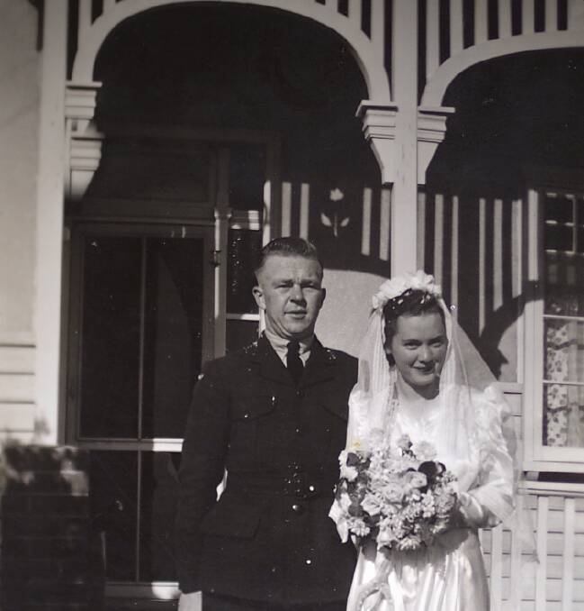 Percy and Betty Gartner on their wedding day in Henty in 1944.