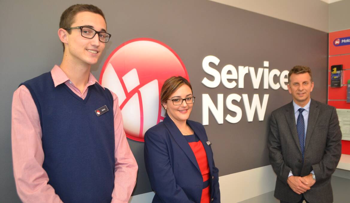 OPENING UP: Service NSW Batemans Bay’s Henry Parsons and Laura Da Silva with Bega MP Andrew Constance.