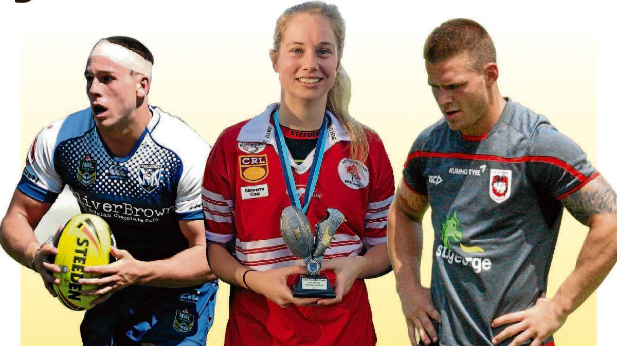 • Bound for Auckland to take part in the NRL’s Nines competition this weekend are (from left) former Tathra Sea Eagle Adam Elliott, Australian Jillaroos player Kezie Apps and former Merimbula-Pambula Bulldog Euan Aitken. Tom Hughes (not pictured) has also been selected. 