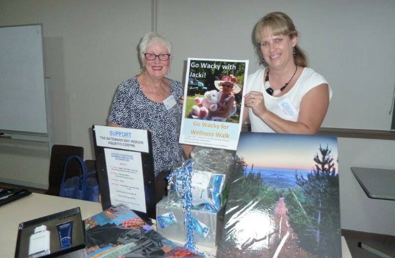 GOOD PRIZES: Batemans Bay Indoor Aquatic Centre committee members Pamela Shields and Carolyn Harding show off the prizes in their latest fundraising raffle
 