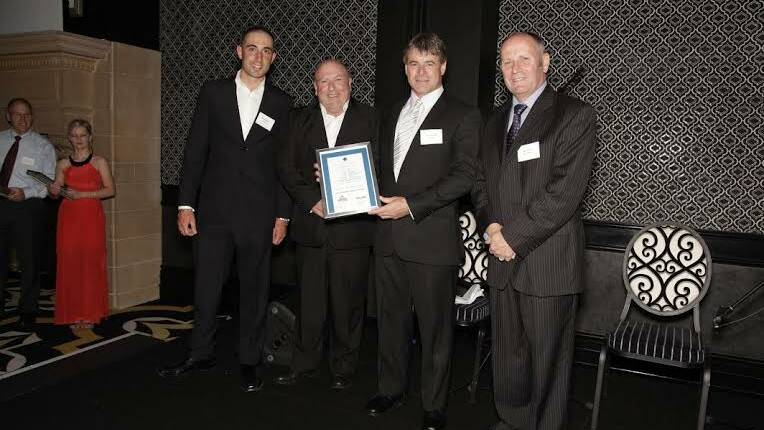 REAL STEEL: Nathan Biondo (site manager), Neil Smith (Bay and Coast Metal Roofing director), Darren Browning (Bay and Coast Metal Roofing) and Australian Steel Institute chairman Matt Stedman at the NSW and ACT Steel Excellence Awards in Sydney 