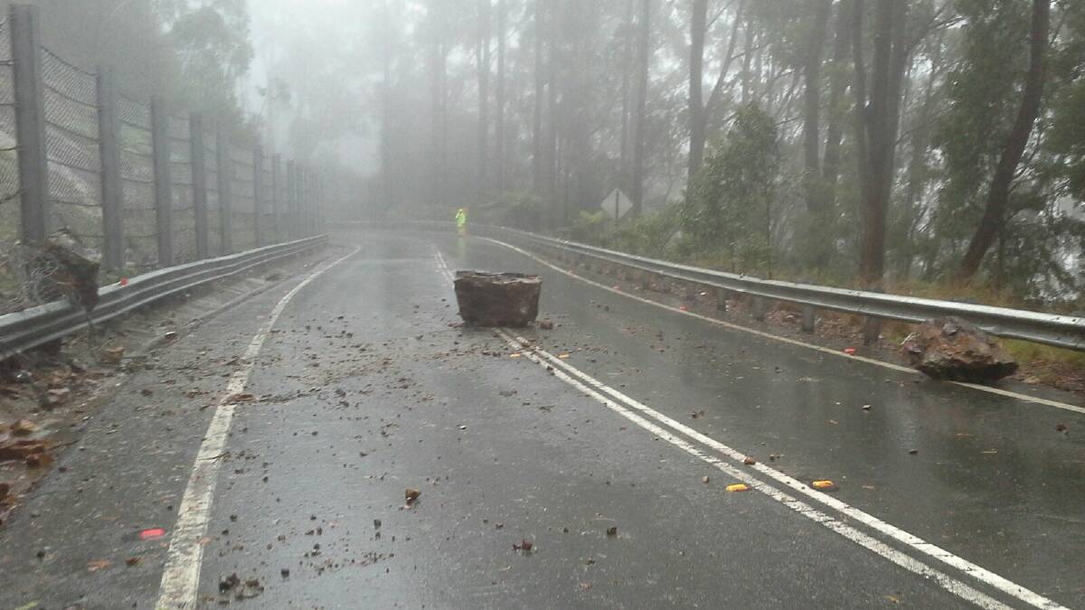 Extensive damage was caused to safety fencing on the Kings Highway when rocks fell onto the road near poohs corner. 