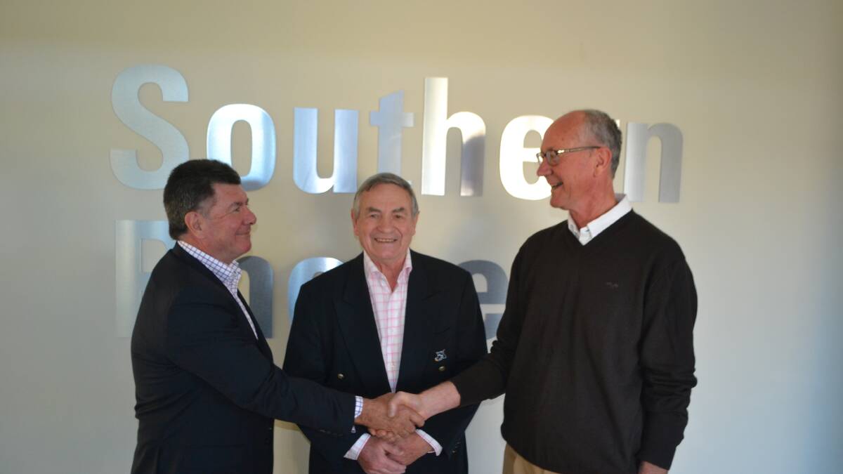 NEW DIRECTOR: Southern Phone’s new managing director Mark Warren, board chairman Bill Hilzinger and outgoing managing director and founder Phil Herrick 
