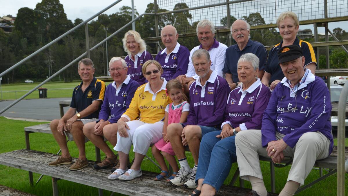 ROTARIANS RELAY: Batemans Bay’s Rotary Club members (front) Alan Russell, Garry, Vere and Charlotte Gray, Peter Kable, Valerie Brandenburg, Peter Wood, (back) Sue Leslight, John Harper, David Ashford, John Haslem and Mary Harper are looking forward to the 2015 Eurobodalla Relay for Life.