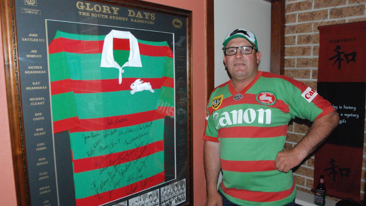 GRAND OCCASION: Maloneys Beach Rabbitohs fan John Boller has never seen his team play in a grand final, so he is ready to cheer for them this Sunday. 
